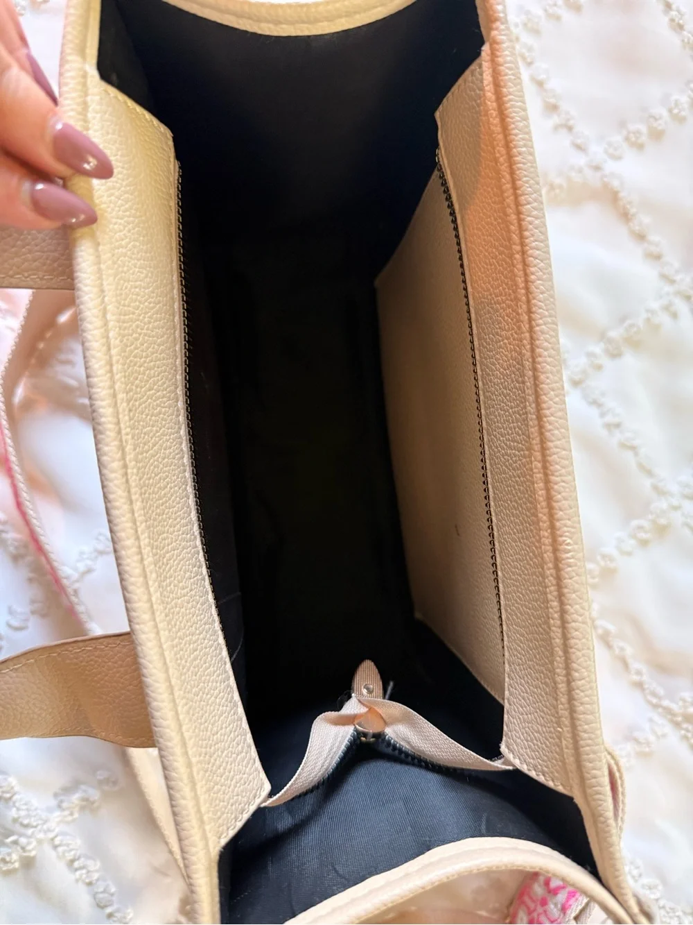 THE TOTE BAG Beige Women's Structured Tote with Pink Strap